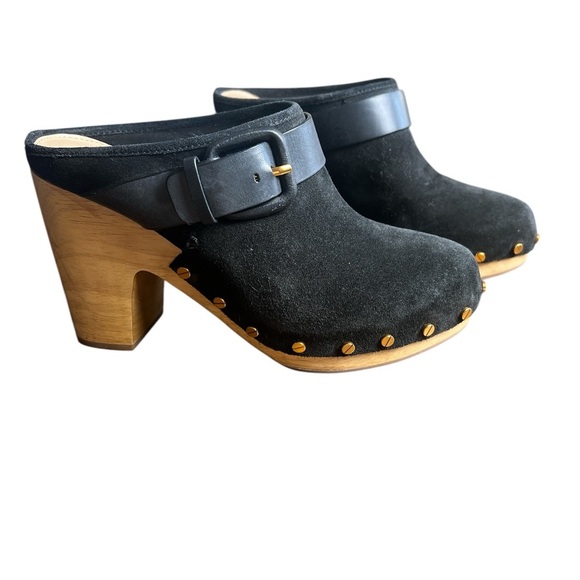 Veronica Beard Dacey Black Suede Studded Clog Mules Wood Heel Women’s Size 8 NEW - Picture 2 of 7